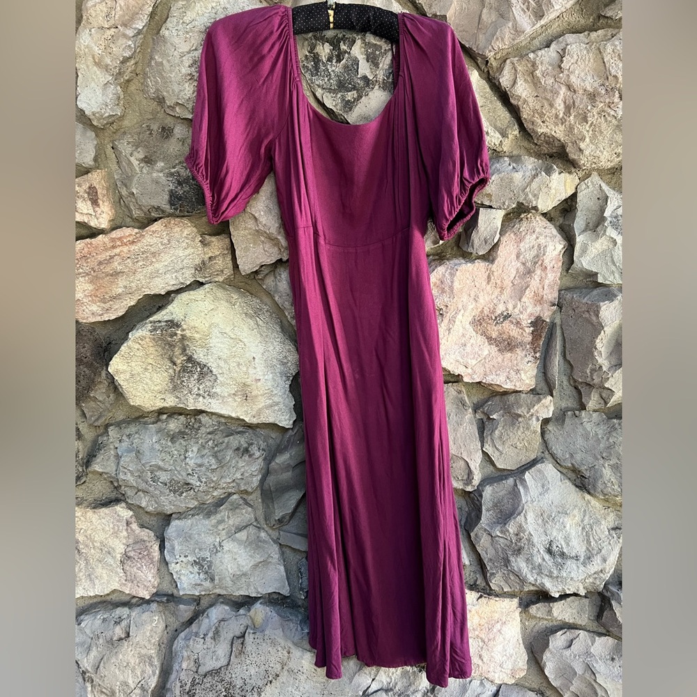 Old Navy Red Sheath Dress Short Puff Sleeves Scoop Neck